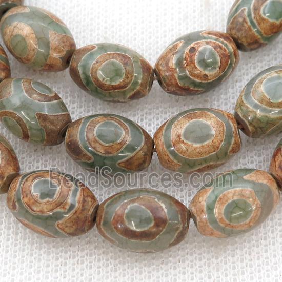 green Tibetan Agate rice beads, eye