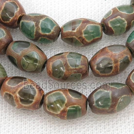 green Tibetan Agate rice beads, barrel, football