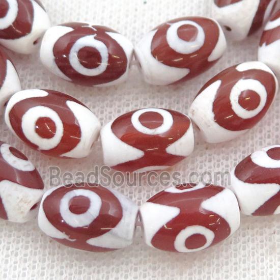 red Tibetan Agate rice beads, eye