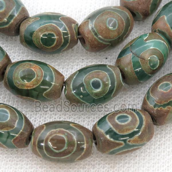 green Tibetan Agate barrel beads, eye