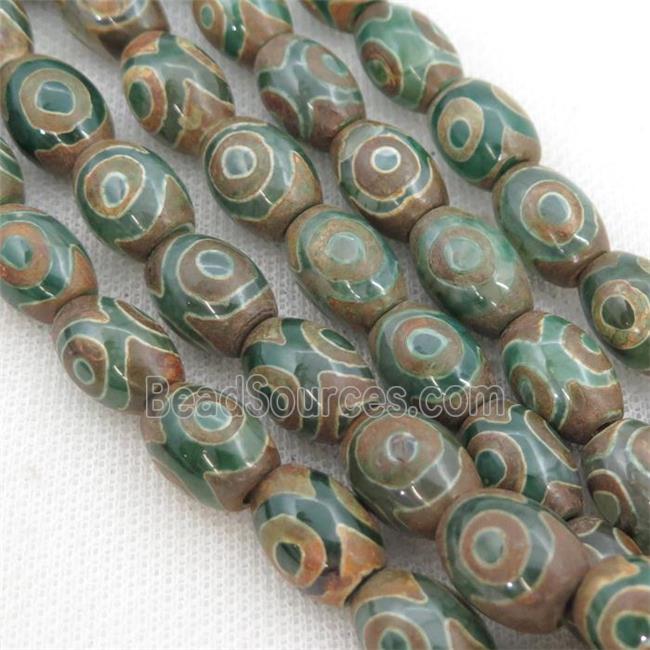 green Tibetan Agate barrel beads, eye