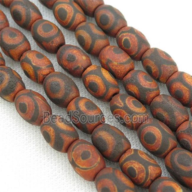 red rough Tibetan Agate barrel beads, eye