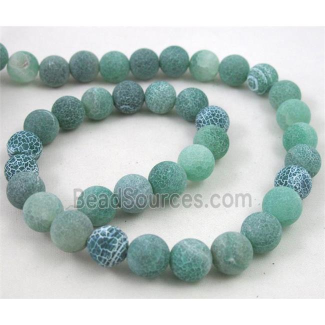 round Crackle Agate Stone beads, frosted, lt.green