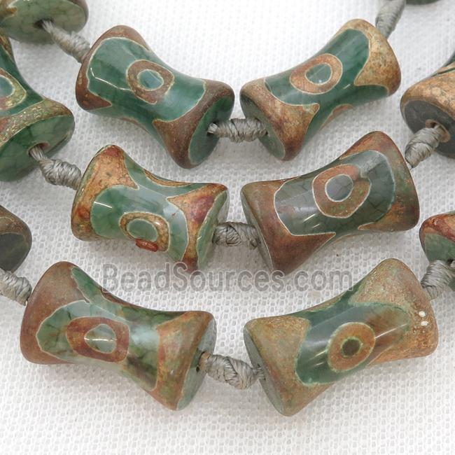 green Tibetan Agate bamboo beads, eye