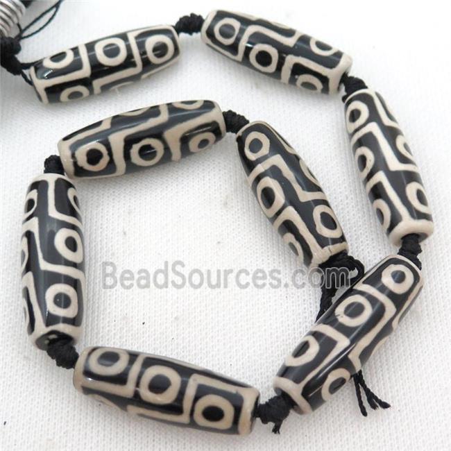 white black Tibetan Dzi Agate rice beads, eye