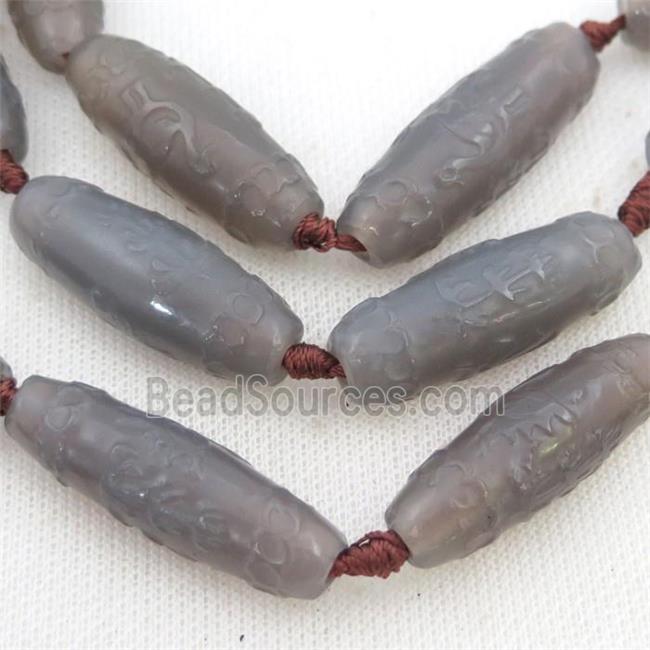 grey Agate rice beads, carved