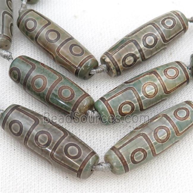 green Tibetan Dzi Agate rice beads, evil eye