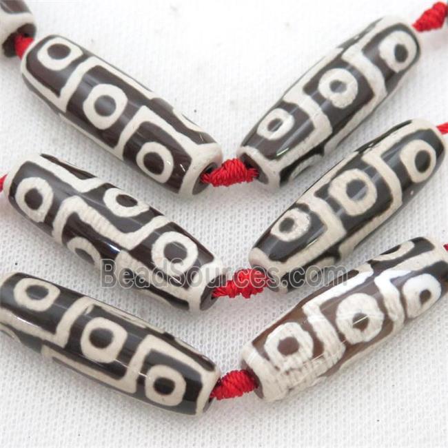 black white Tibetan Dzi Agate rice beads, 9eyes