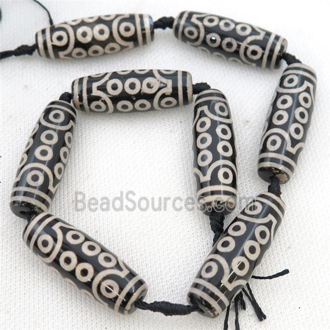 white black Tibetan Dzi Agate rice beads, 21eyes