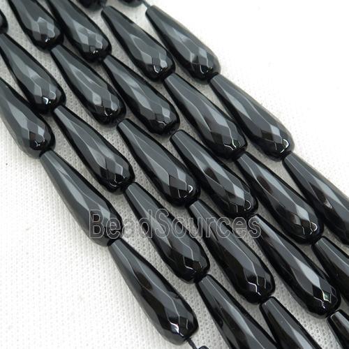 Black Onyx Agate Beads, Faceted Teardrop