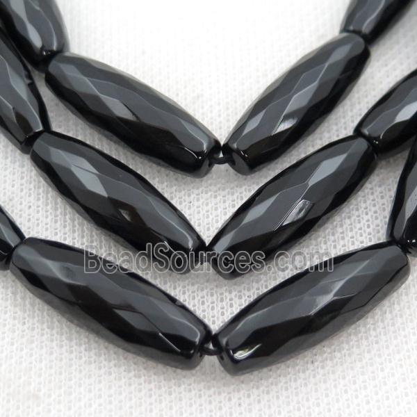 Black Onyx Agate Beads, Faceted Rice