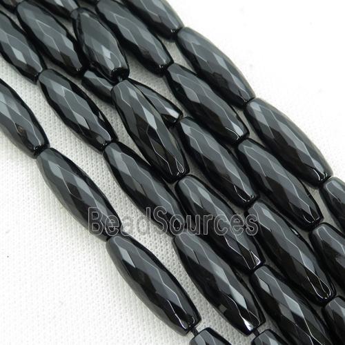 Black Onyx Agate Beads, Faceted Rice