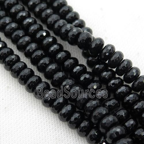 Black Onyx Agate Beads, Faceted Rondelle