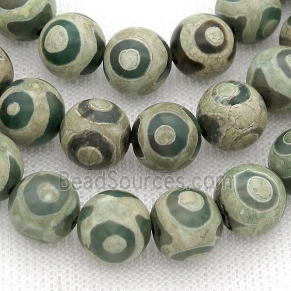 green tibetan Agate Beads, eye, round