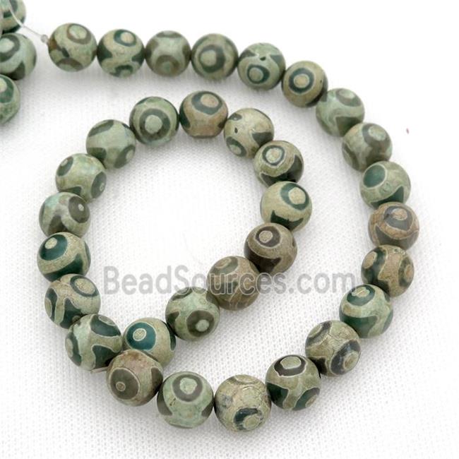 green tibetan Agate Beads, eye, round