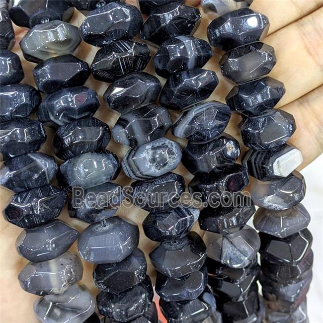 Black Agate Beads Rondelle Faceted