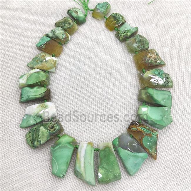 green Agate trapeziform Beads, graduated