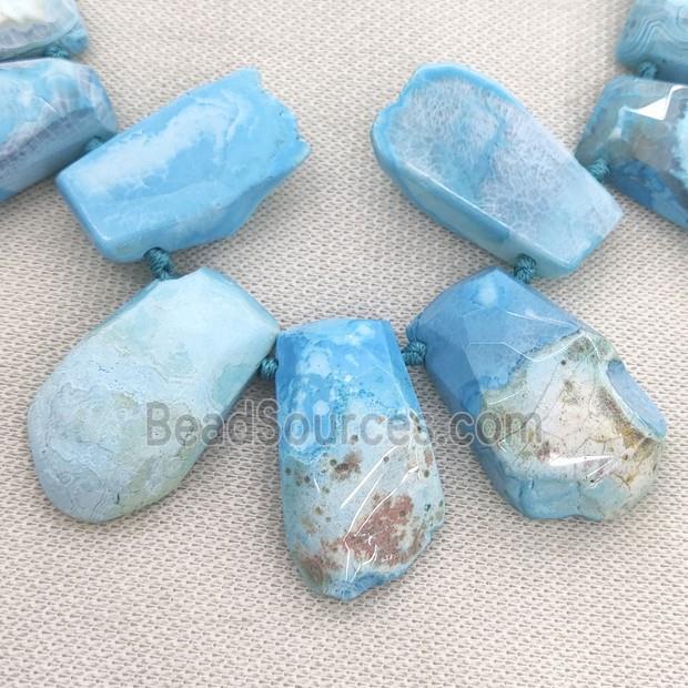 blue Agate trapeziform Beads, graduated