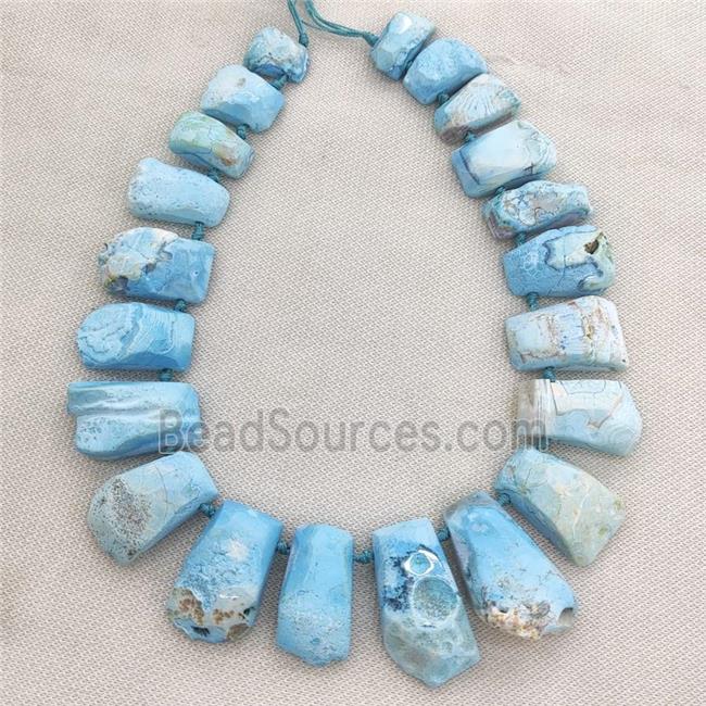 blue Agate trapeziform Beads, graduated