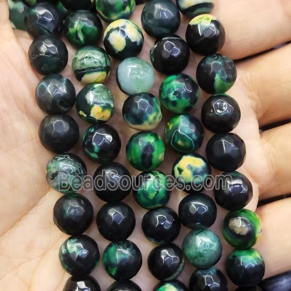 faceted round black Agate Beads, green dye