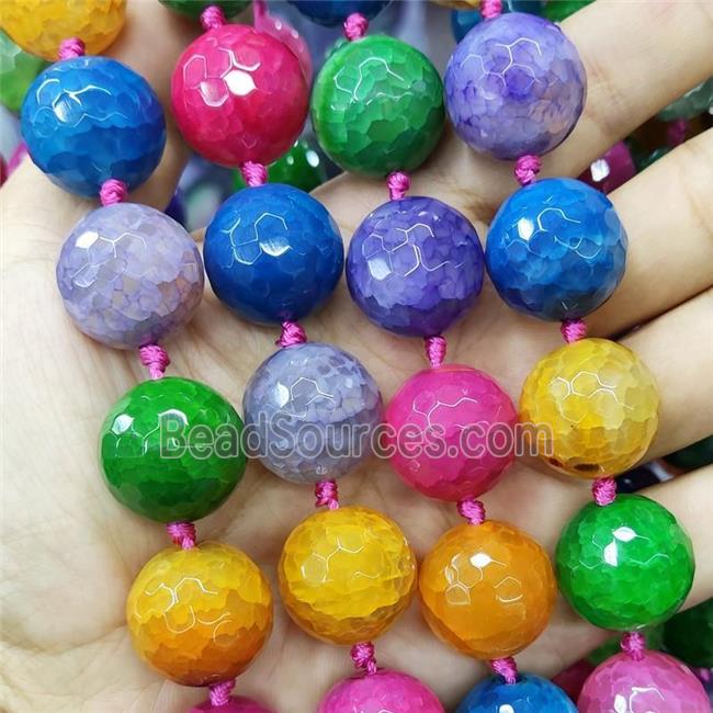 natural Agate Round Beads, faceted, multicolor dye