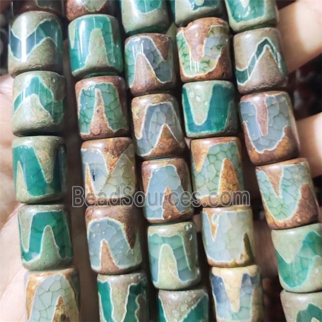 green Tibetan Agate column beads