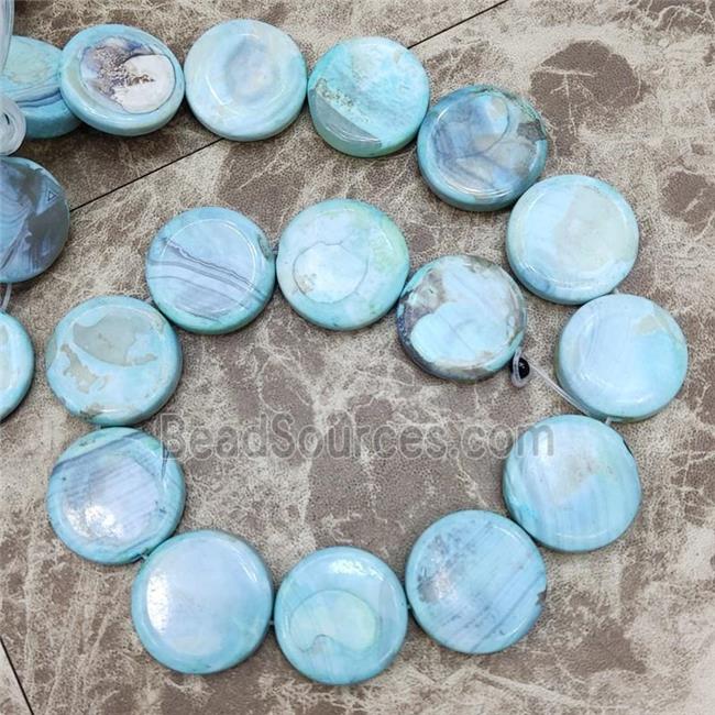 Agate circle coin beads, turq blue, dye