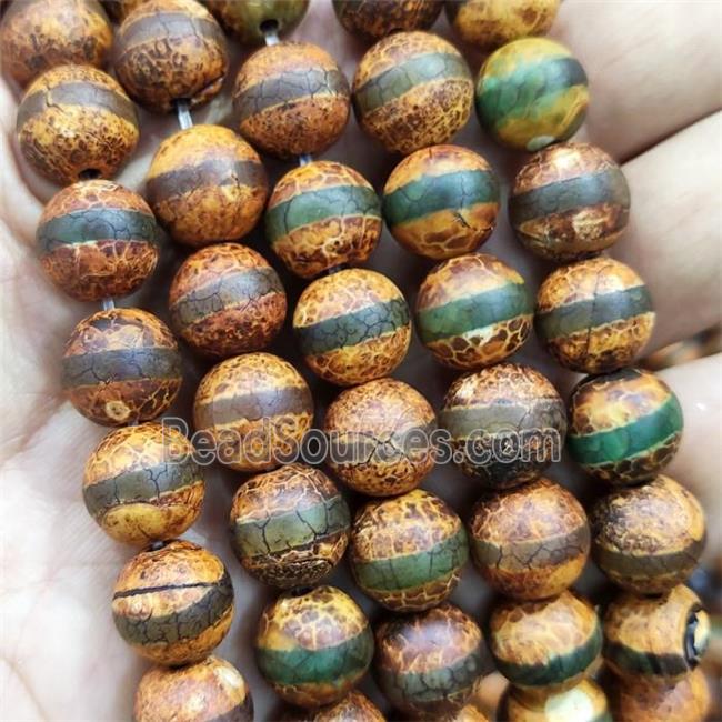 round Tibetan Agate beads, yellow, line