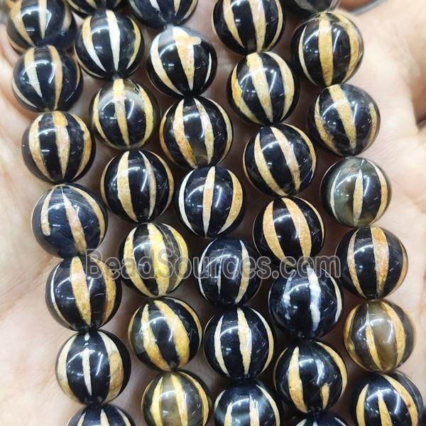 round tibetan Agate beads, yellow, pumpkin