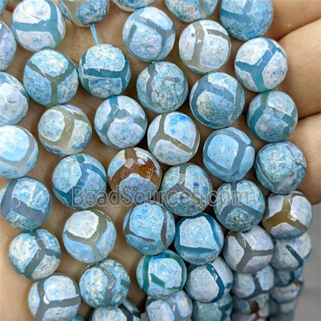 Tibetan Agate Beads Faceted Round Lt.blue Dye B-Grade