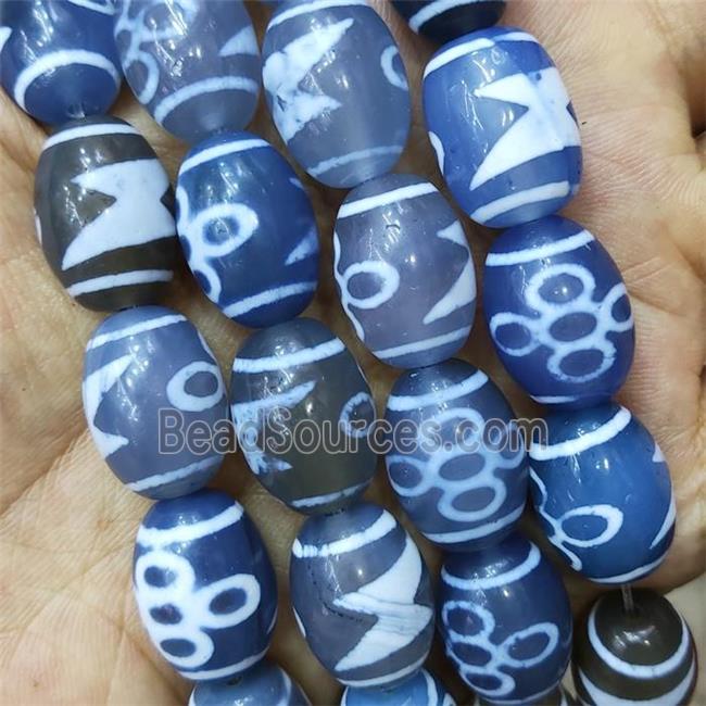 Blue Tibetan Agate Barrel Beads