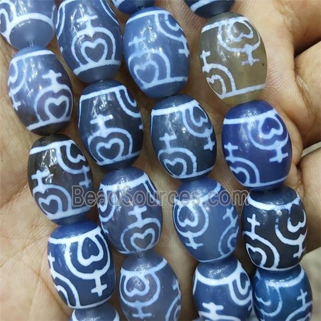 Blue Tibetan Agate Barrel Beads