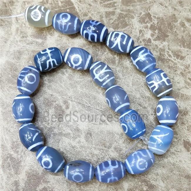 Blue Tibetan Agate Barrel Beads