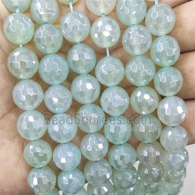 Lt.Green Agate Beads Faceted Round Electroplated AA-Grade