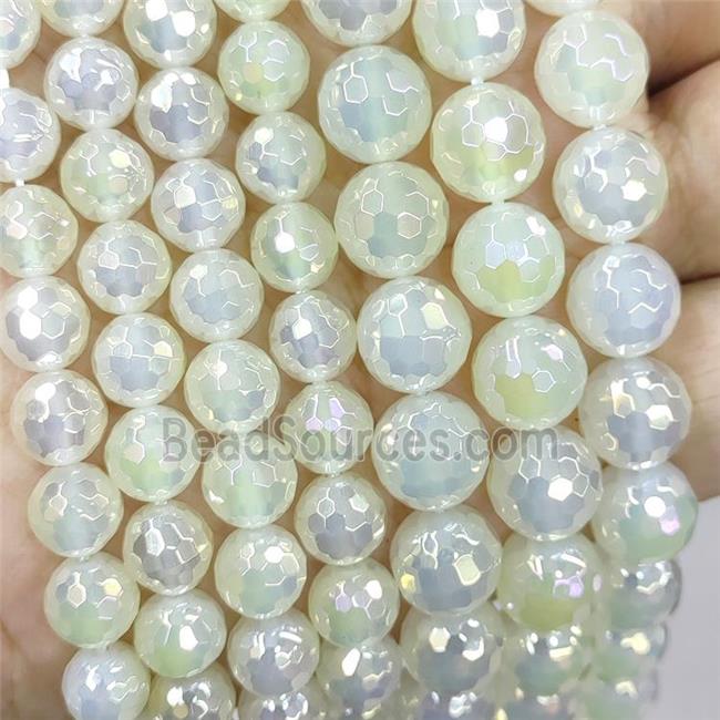 Natural White Agate Beads Faceted Round Gold AB-Color Electroplated