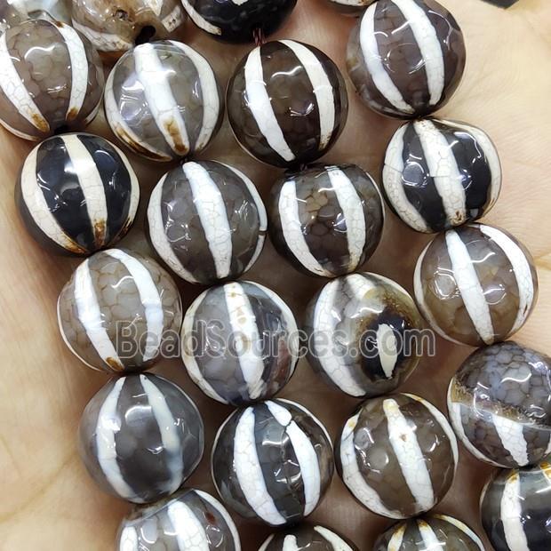 Gray Tibetan Agate Beads Faceted Round Watermelon