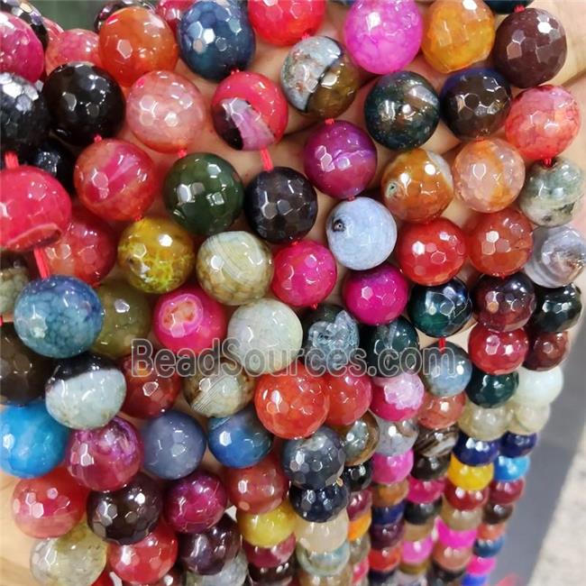 Natural Agate Beads Faceted Round Mixed Color Dye B-Grade