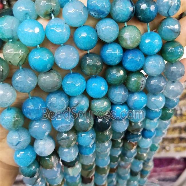 Natural Agate Beads Faceted Round Blue Dye B-Grade