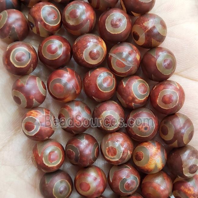 Red Tibetan Agate Beads Smooth Round Evil Eye