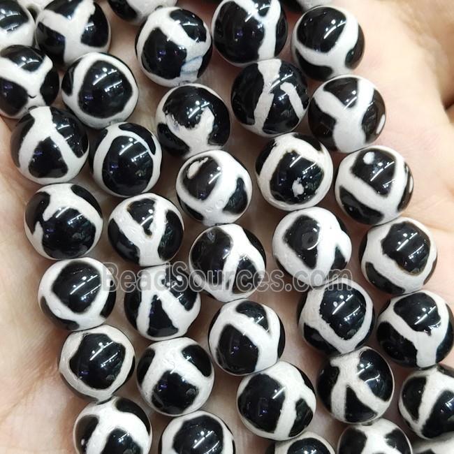 Black Tibetan Agate Round Beads Smooth Football