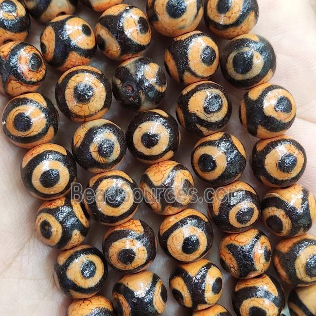 Orange Fire Tibetan Agate Round Beads Evil Eye Smooth