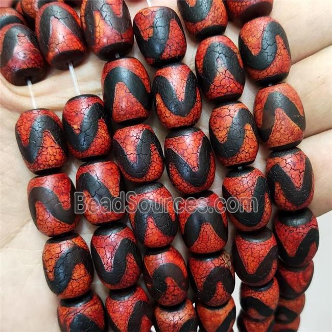 Red Fire Tibetan Agate Barrel Beads