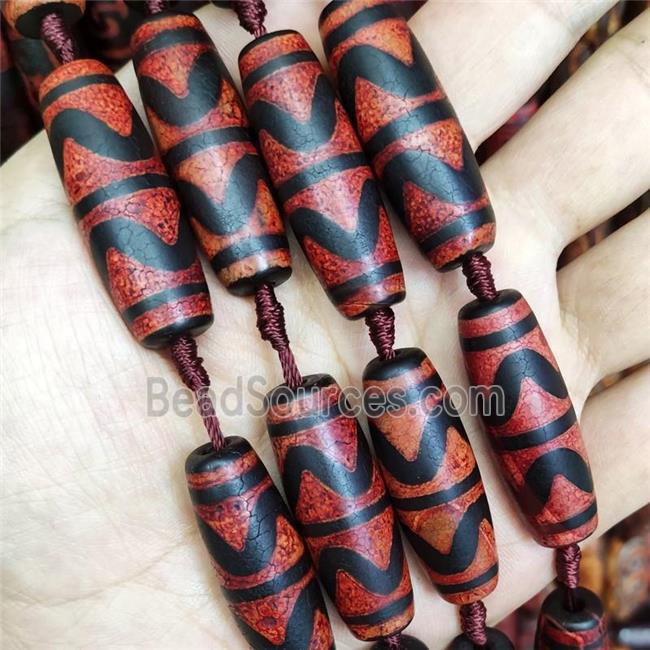 Red Black Fire Tibetan Agate Rice Beads