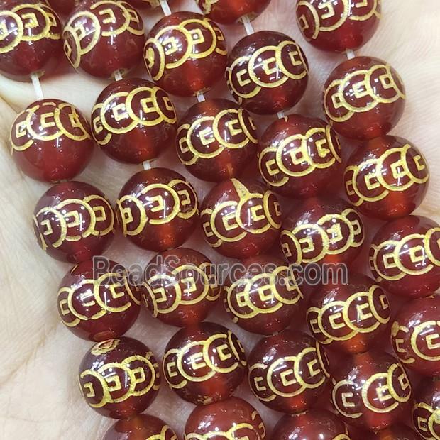 Red Agate Buddhist Beads Dye Round 