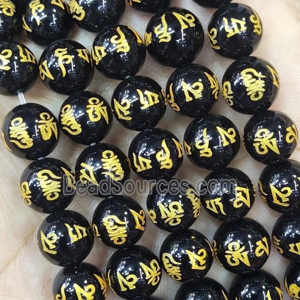 Black Agate Buddhist Beads Round Dye Om Mani Padme Hum