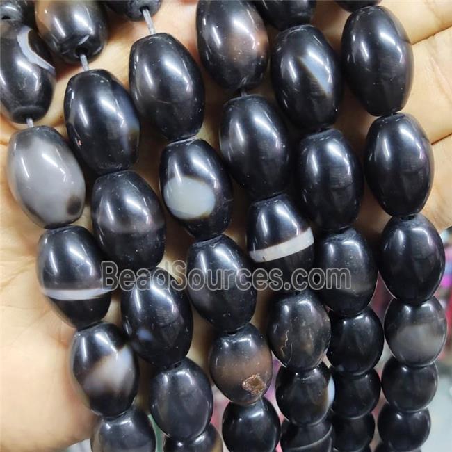 Black Agate Barrel Beads Smooth