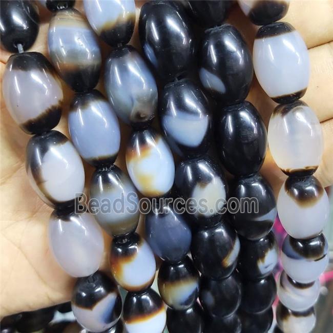 Black White Agate Barrel Beads