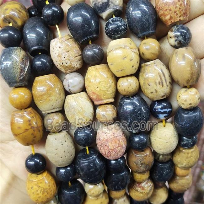 Wood Petrified Jasper Beads Barrel