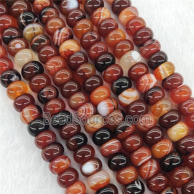 Red Striped Agate Rondelle Beads Smooth