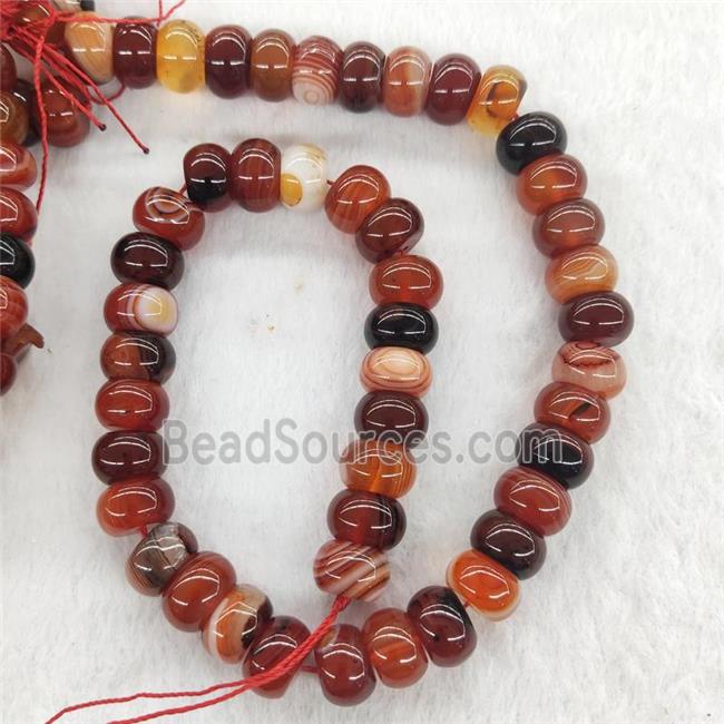 Red Striped Agate Rondelle Beads Smooth